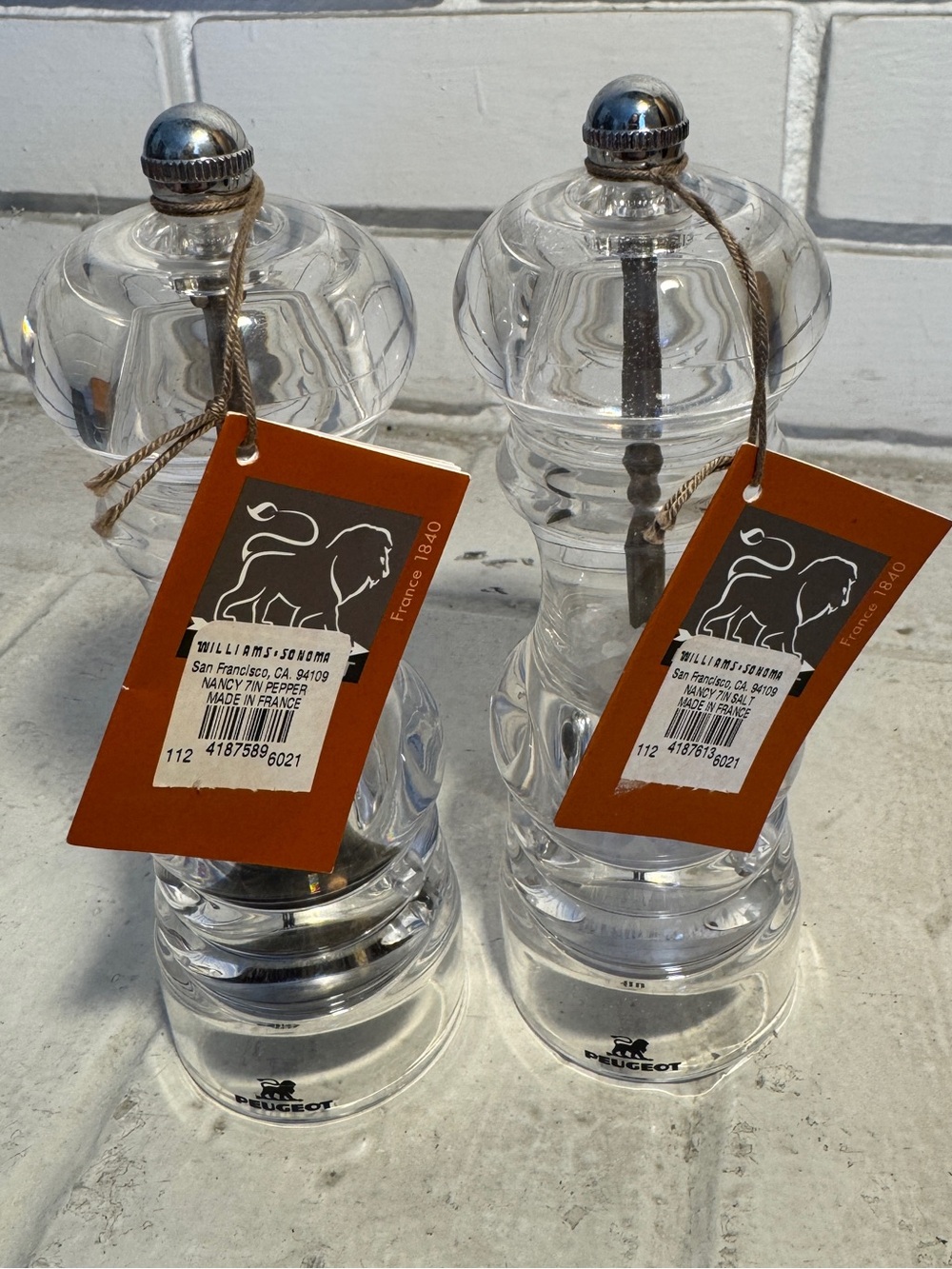 Peugeot Frères "Nancy" 7" Acrylic Salt & Pepper Mill Set - Williams Sonoma (NWT)